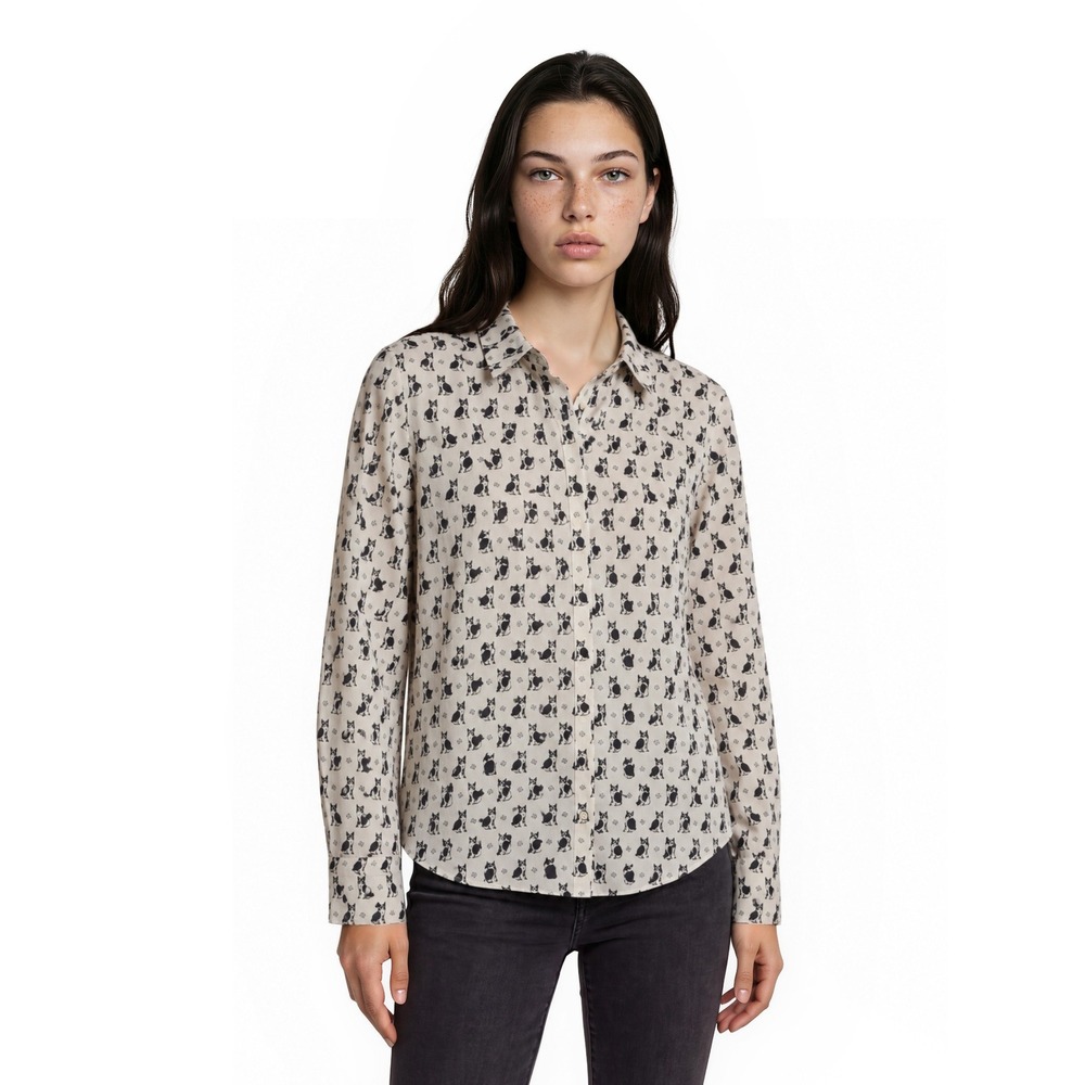 Talbots 100% Cotton Button Up Shirt Women's Size Large Boston Terrier Dog Top